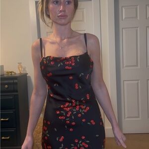 Cherry Print Black Dress